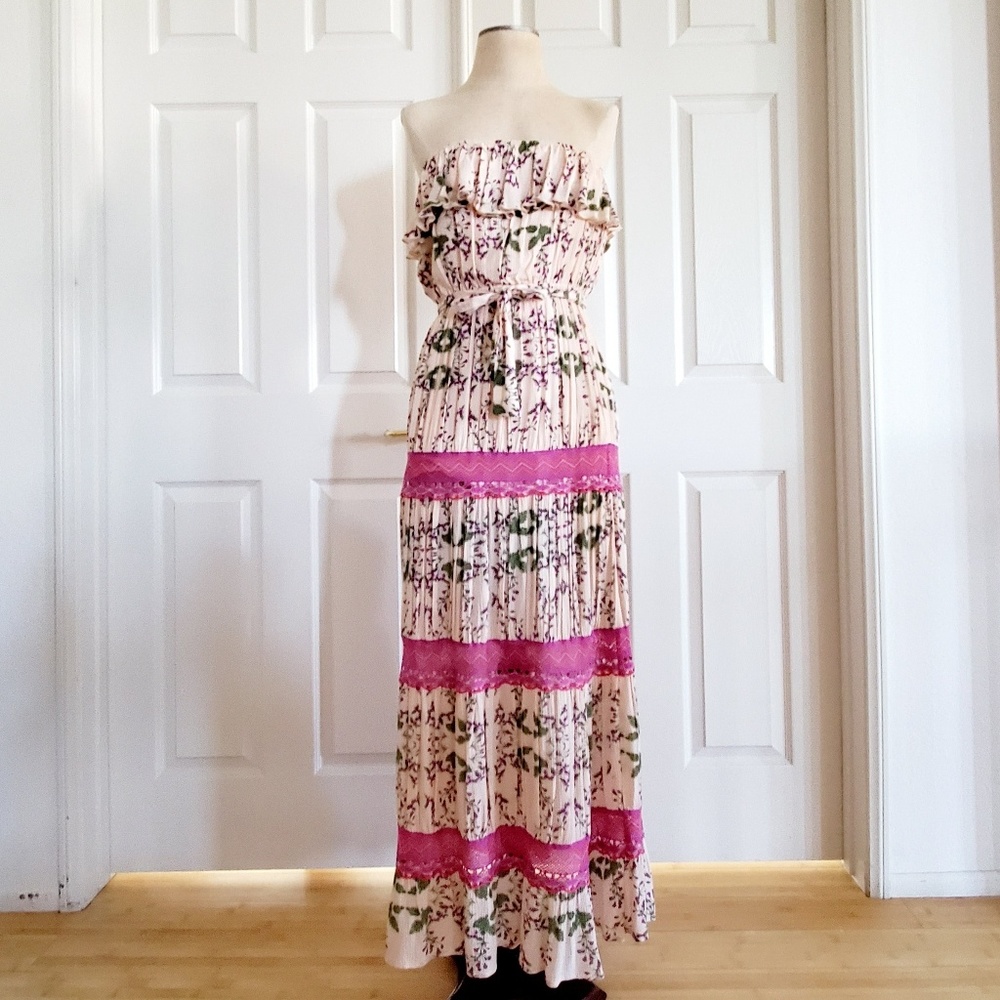 🔥 Floral Tube Top Maxi Dress size Small - Picture 1 of 8